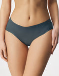 Blue Ice Silk Seamless Thong – Wavy Lace Hip Detail & Trimmable Leg Opening - TeaseFashion