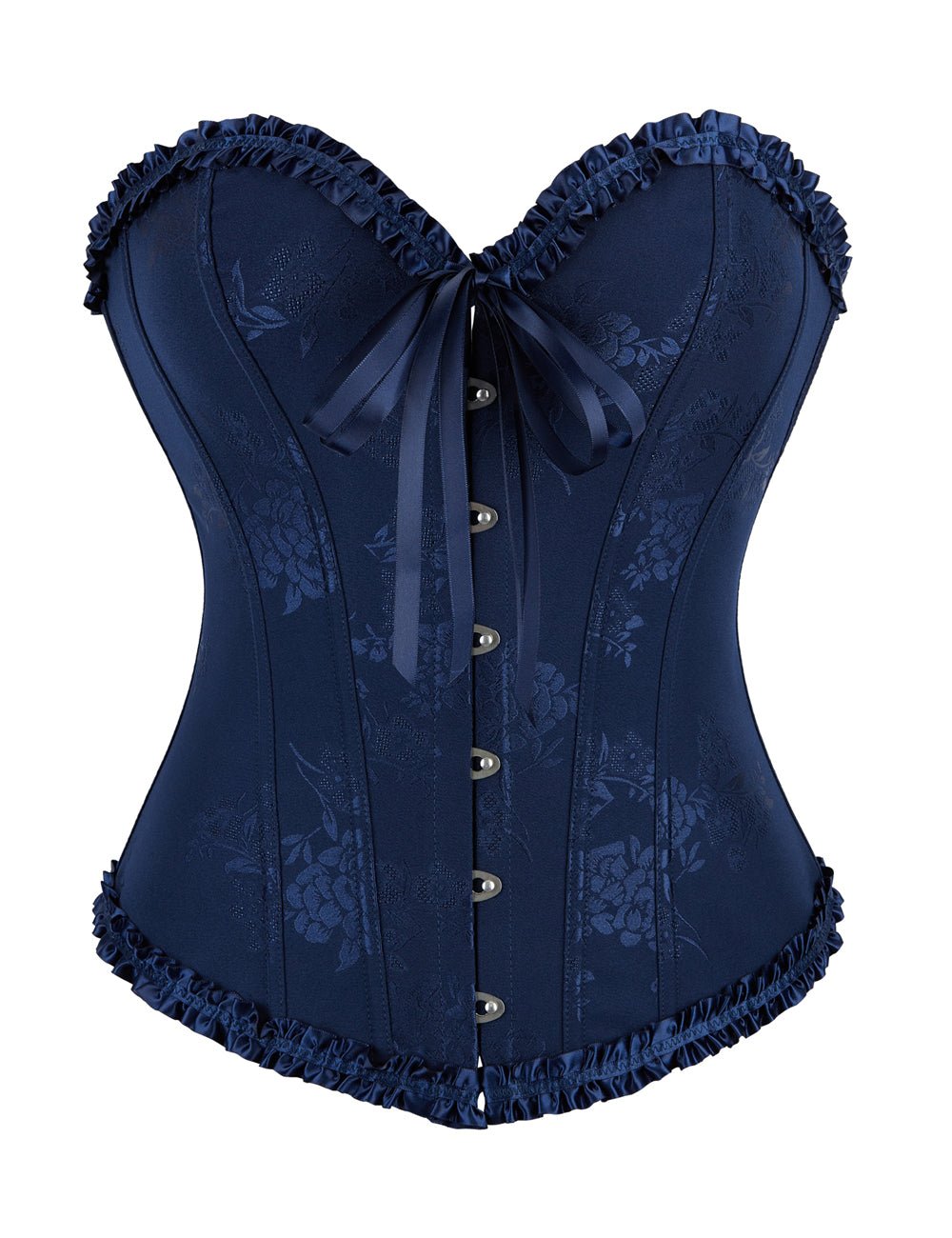 Blue Lace - Up Corset with Steel Buckles & Ribbon Detail - TeaseFashion