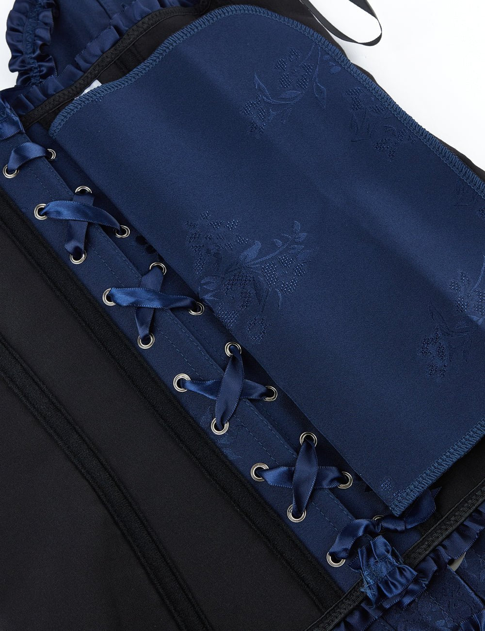 Blue Lace - Up Corset with Steel Buckles & Ribbon Detail - TeaseFashion
