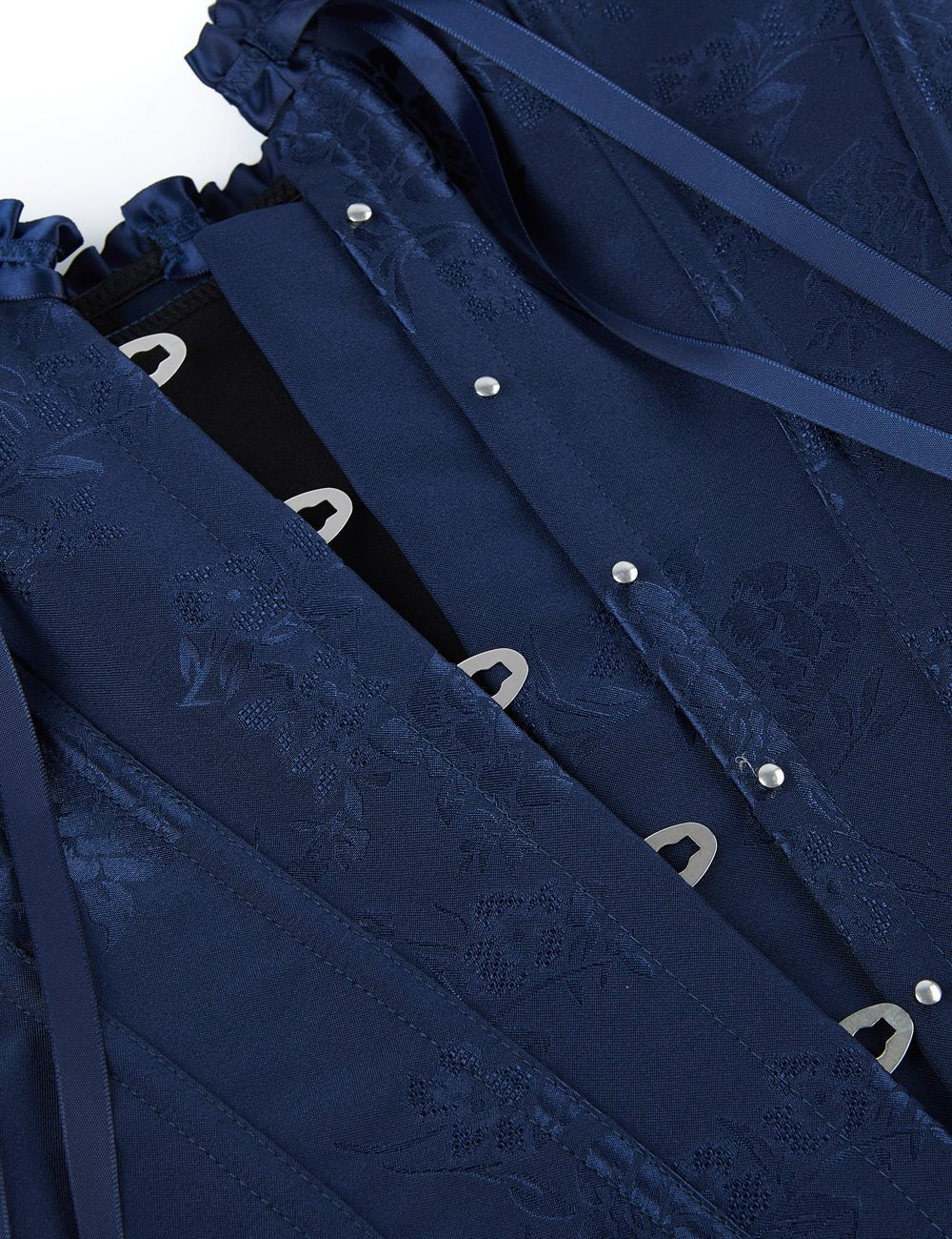 Blue Lace - Up Corset with Steel Buckles & Ribbon Detail - TeaseFashion