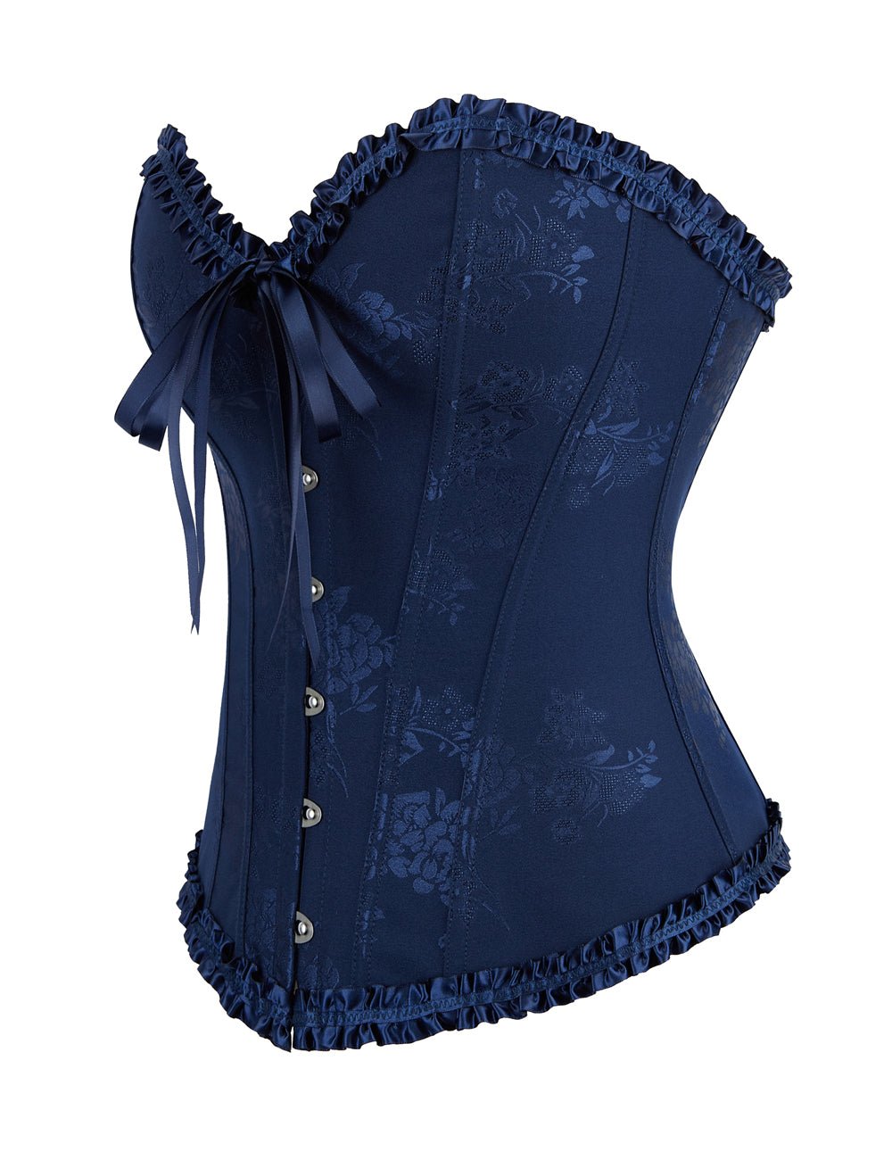 Blue Lace - Up Corset with Steel Buckles & Ribbon Detail - TeaseFashion