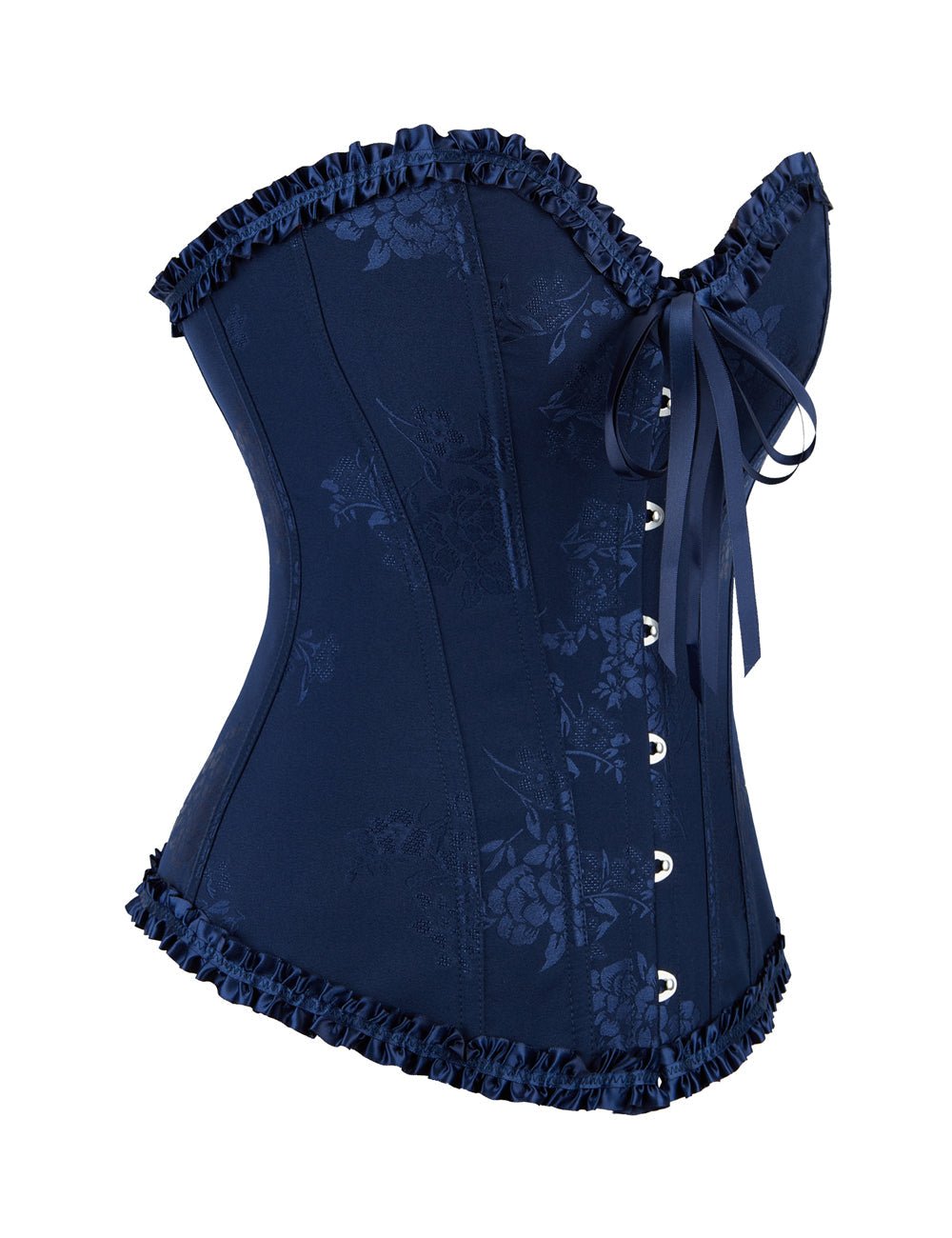 Blue Lace - Up Corset with Steel Buckles & Ribbon Detail - TeaseFashion