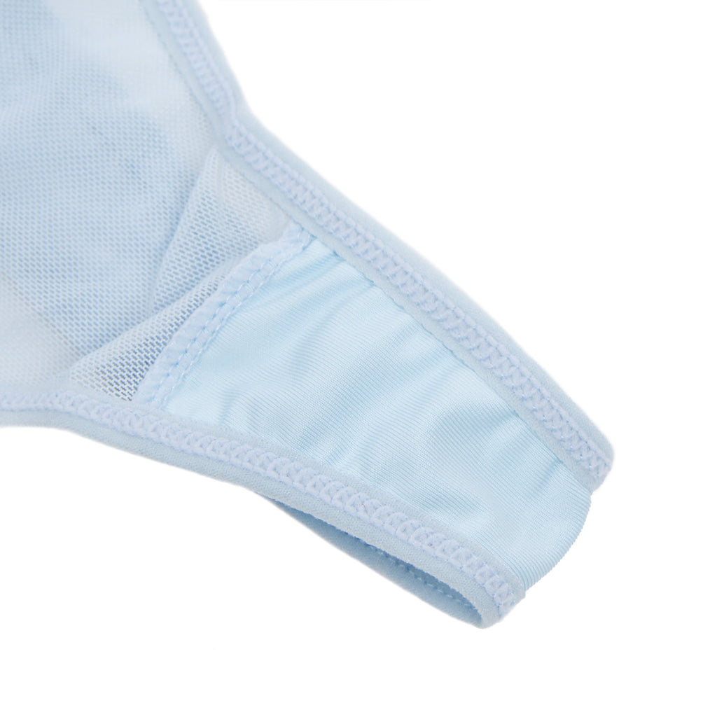 Blue Mesh Camisole Dress – Ribbon Bow Straps, Underwired, 3D Bows & Front Slit - TeaseFashion