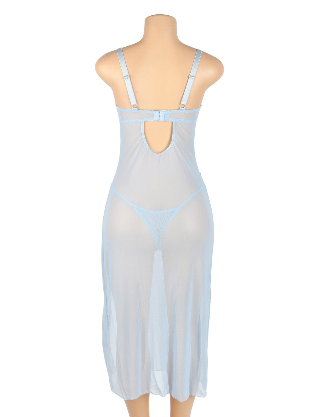 Blue Mesh Camisole Dress – Ribbon Bow Straps, Underwired, 3D Bows & Front Slit - TeaseFashion