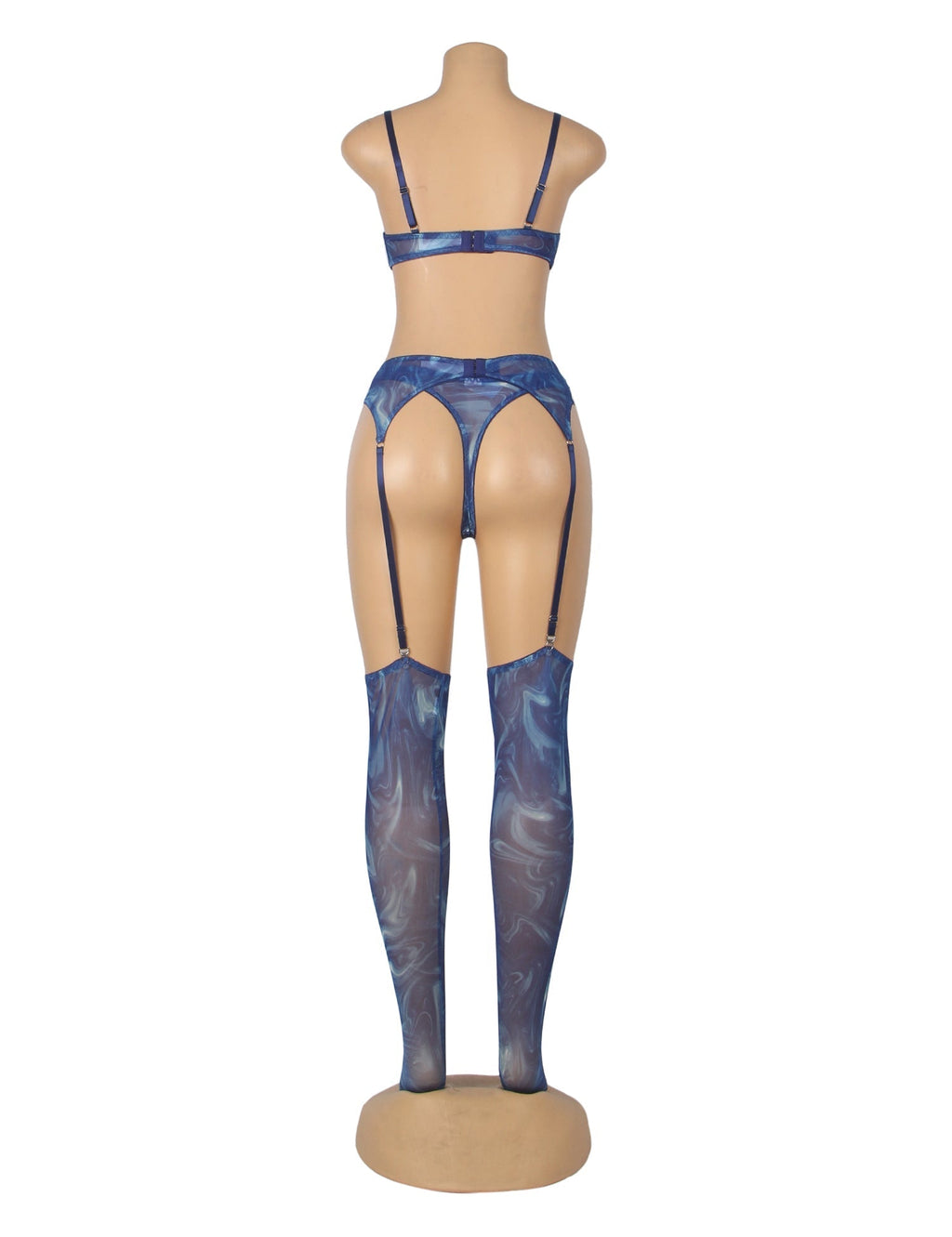 Blue Printed Mesh Lingerie Set – Underwire, Garters & Accessories - TeaseFashion
