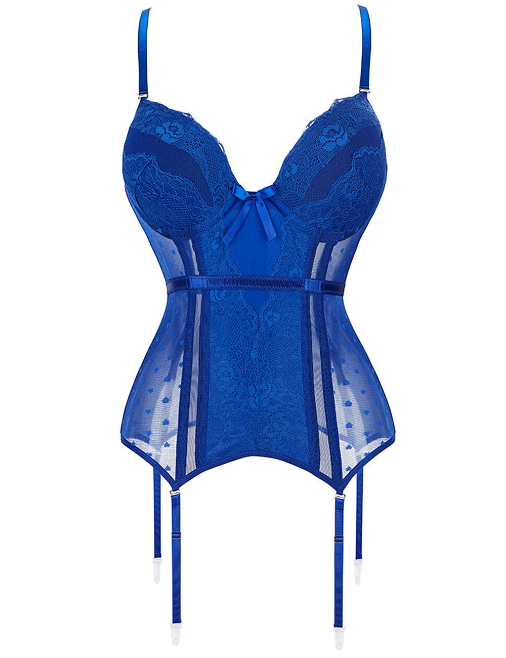 Blue Satin & Lace Corset – Steel - Boned Cups, Garter Straps & 8 Bones - TeaseFashion