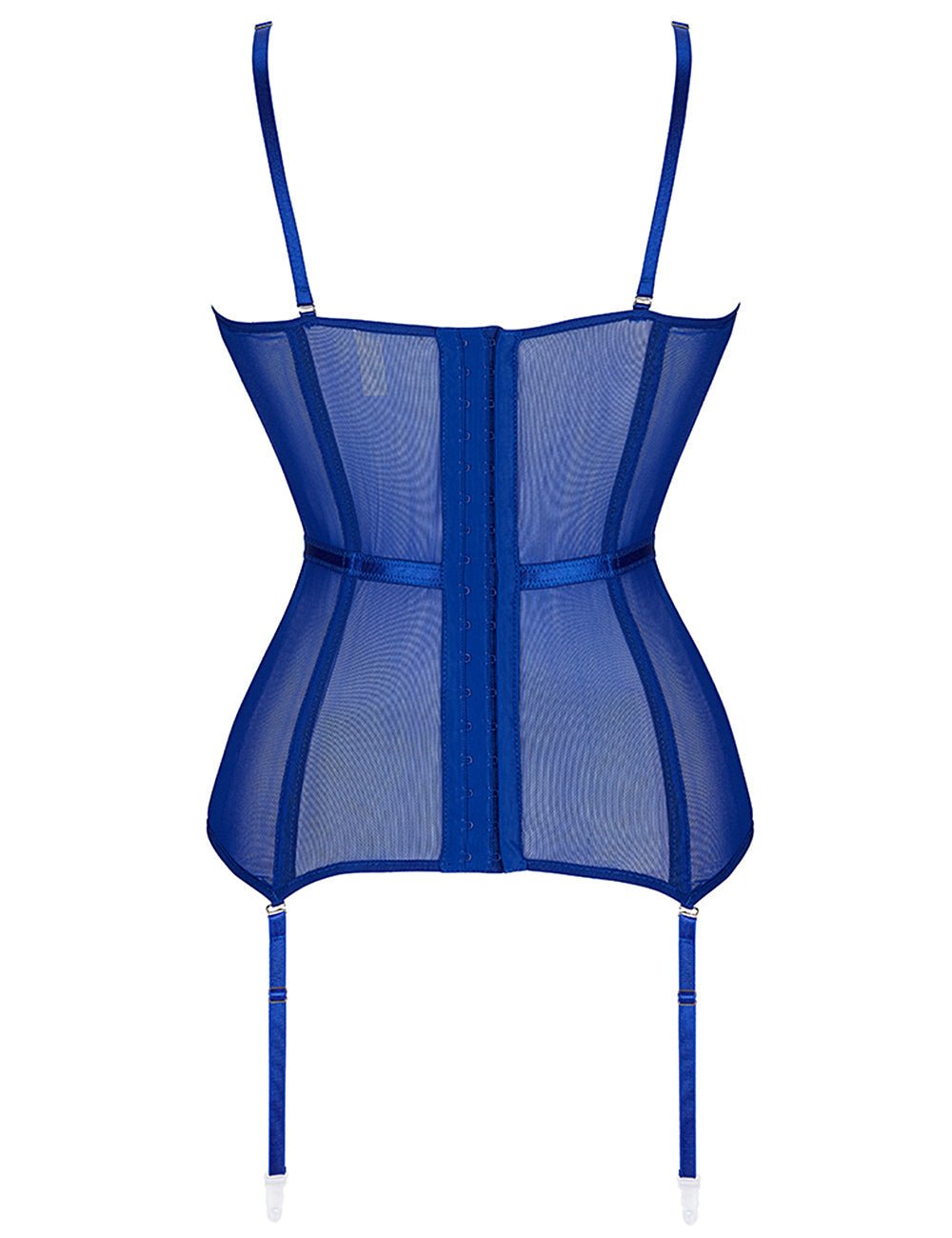 Blue Satin & Lace Corset – Steel - Boned Cups, Garter Straps & 8 Bones - TeaseFashion