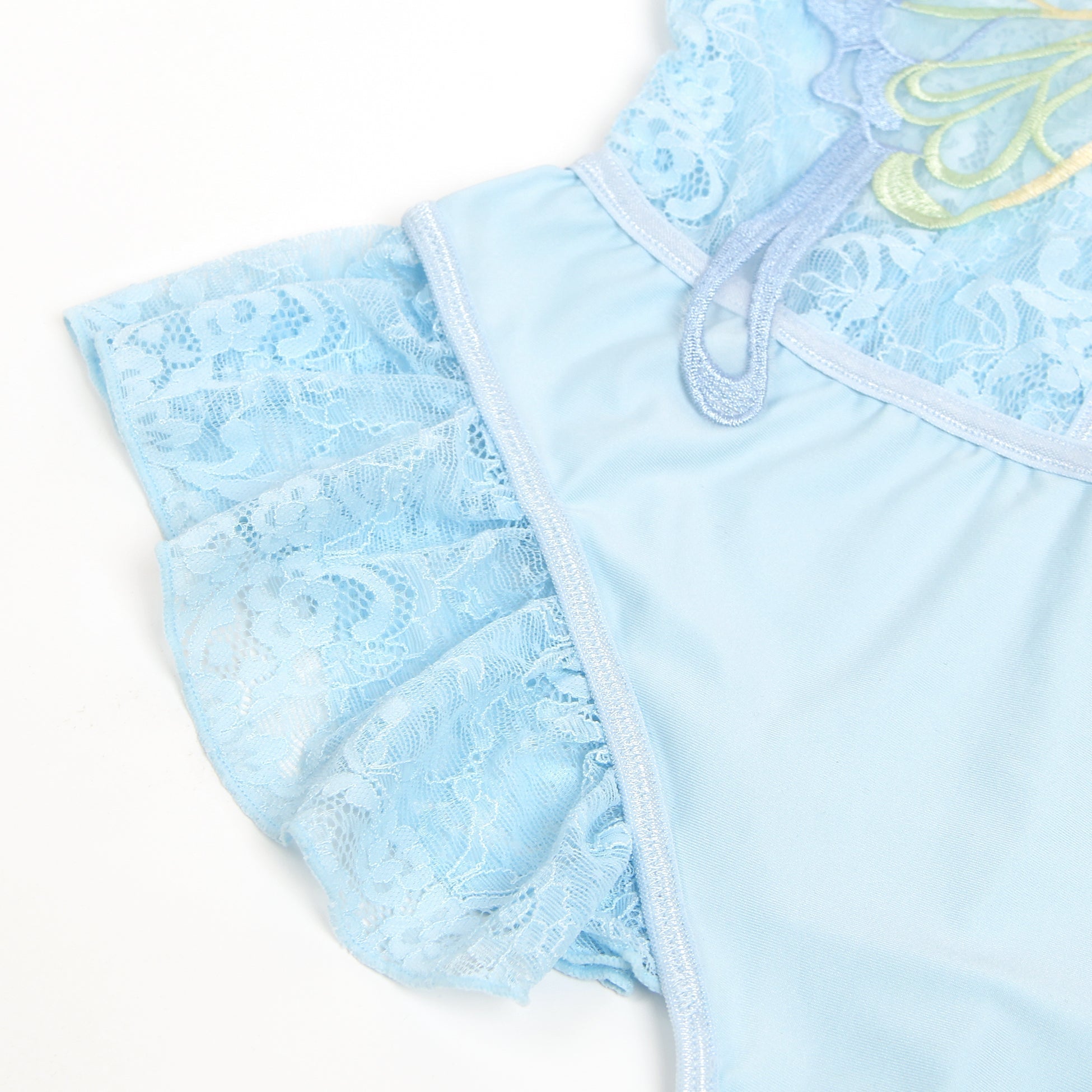 Blue Sexy Lace See Through Butterfly Bodysuit - TeaseFashion