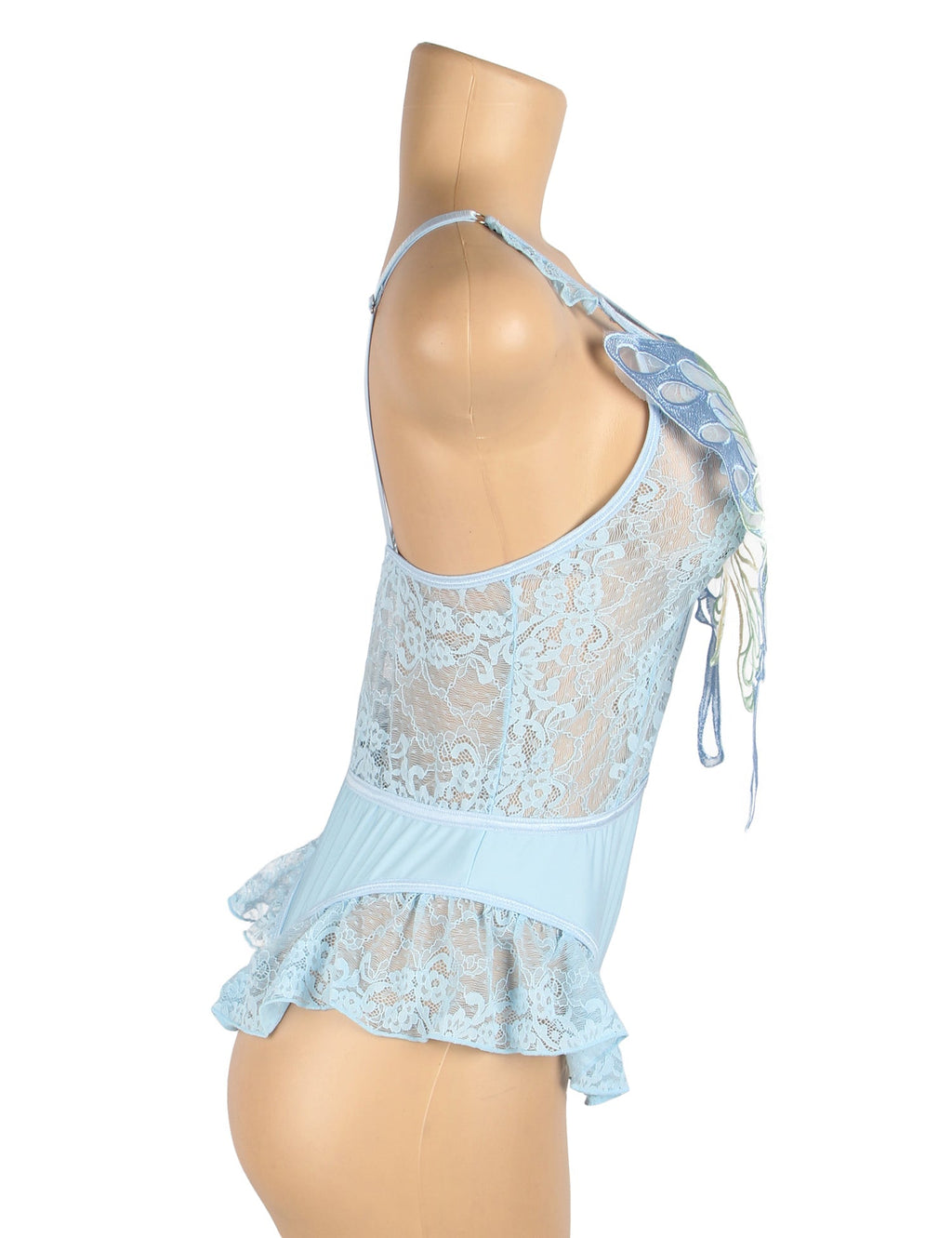 Blue Sexy Lace See Through Butterfly Bodysuit - TeaseFashion