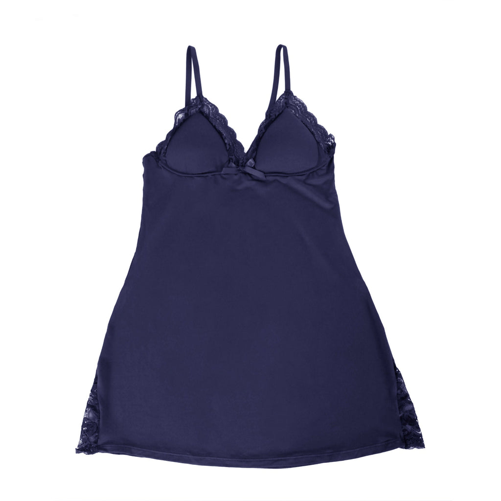 Blue Sexy Modal Lace Bow Suspender Nightdress - TeaseFashion