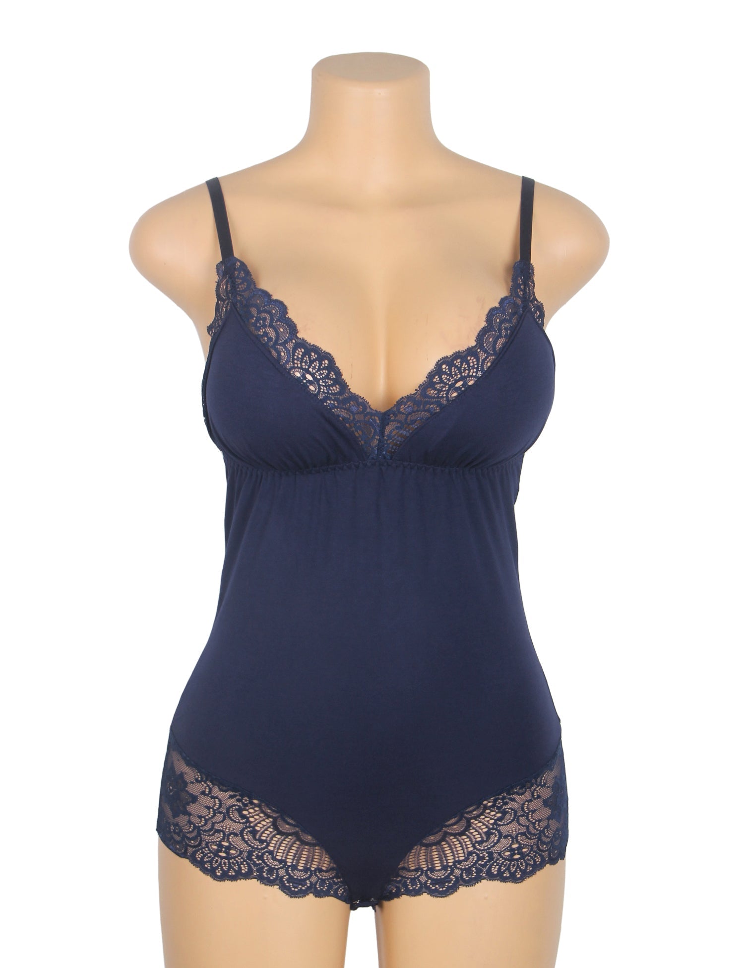 Blue Sexy Modal Lace Crotchless Bodysuit - TeaseFashion