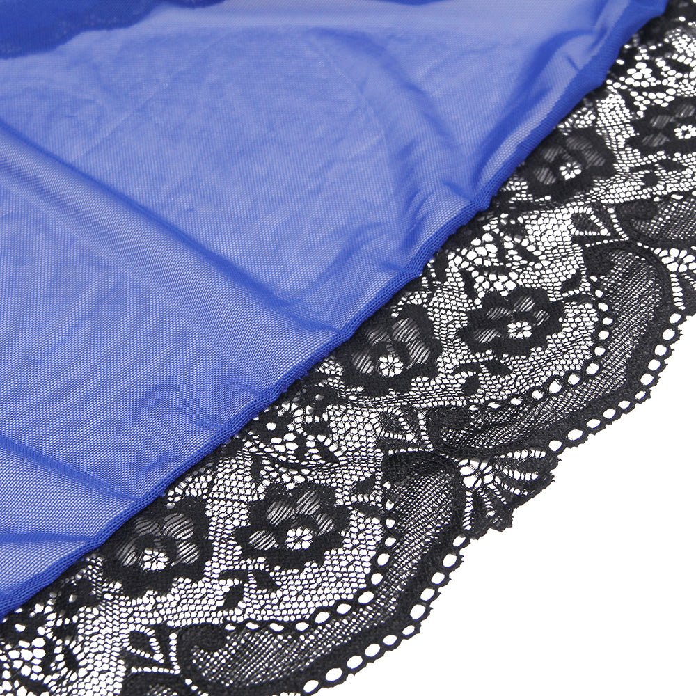 Blue Sheer Mesh Sleepwear – Long Sleeves, Open Front & Waist Belt - TeaseFashion