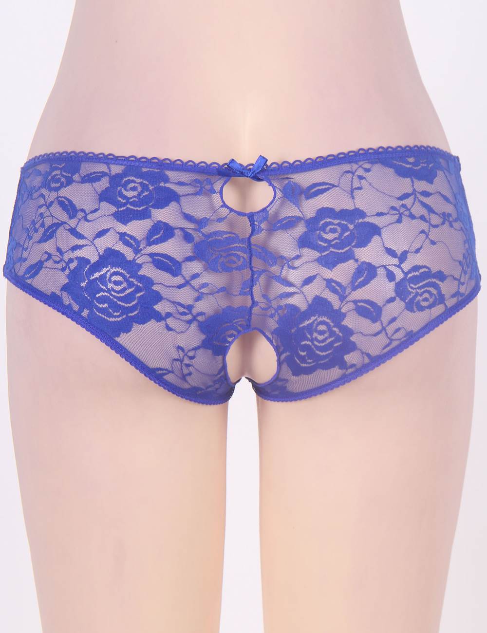Blue Strappy Lace Thong with Criss - Cross Front & Open Back - TeaseFashion