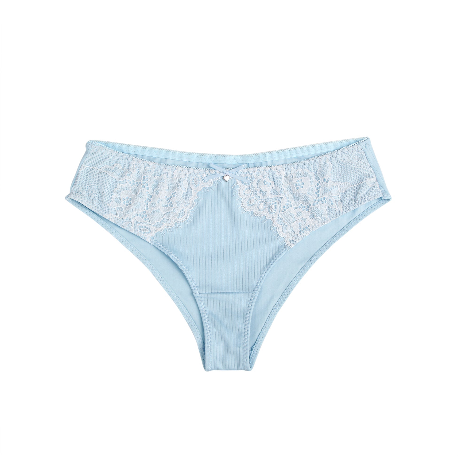 Blue Striped Brief with Lace Trim & Bow Detail - TeaseFashion
