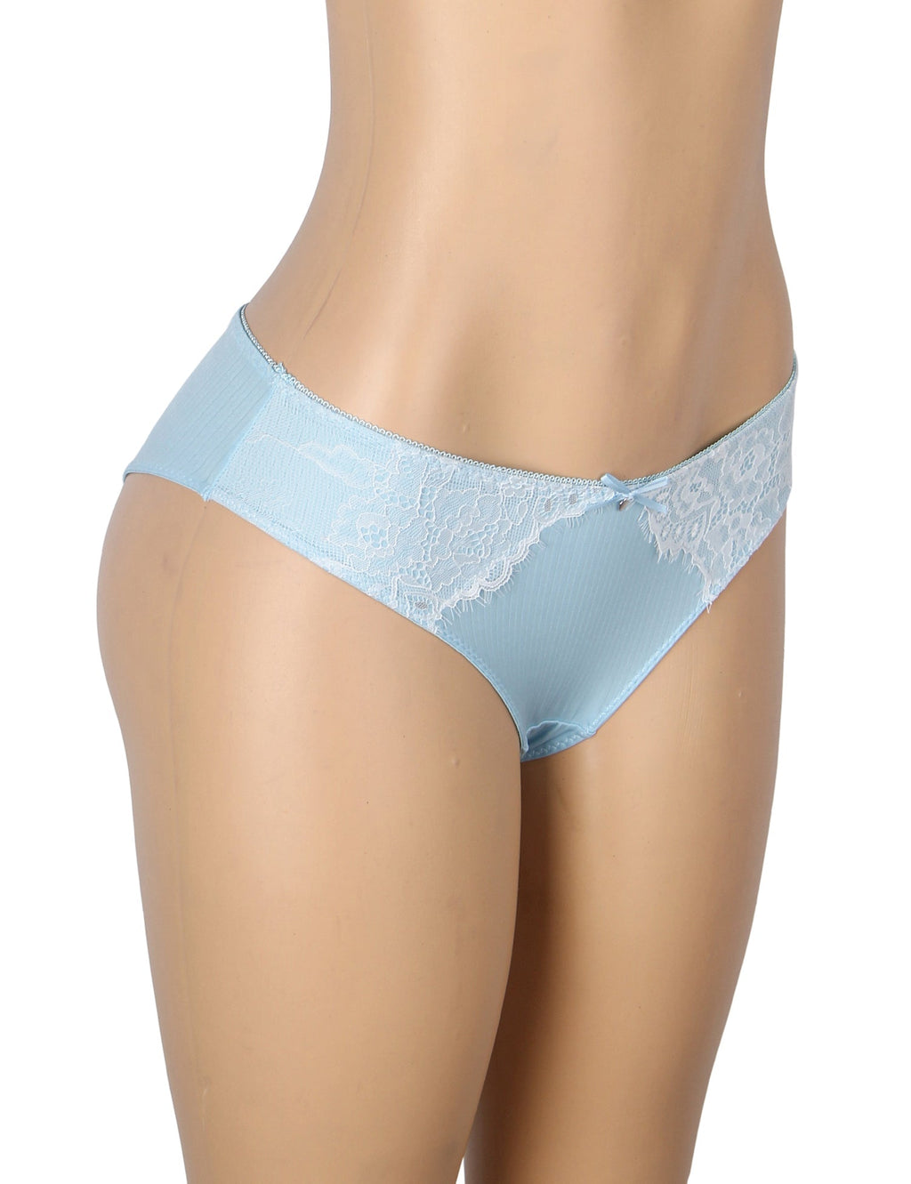 Blue Striped Brief with Lace Trim & Bow Detail - TeaseFashion