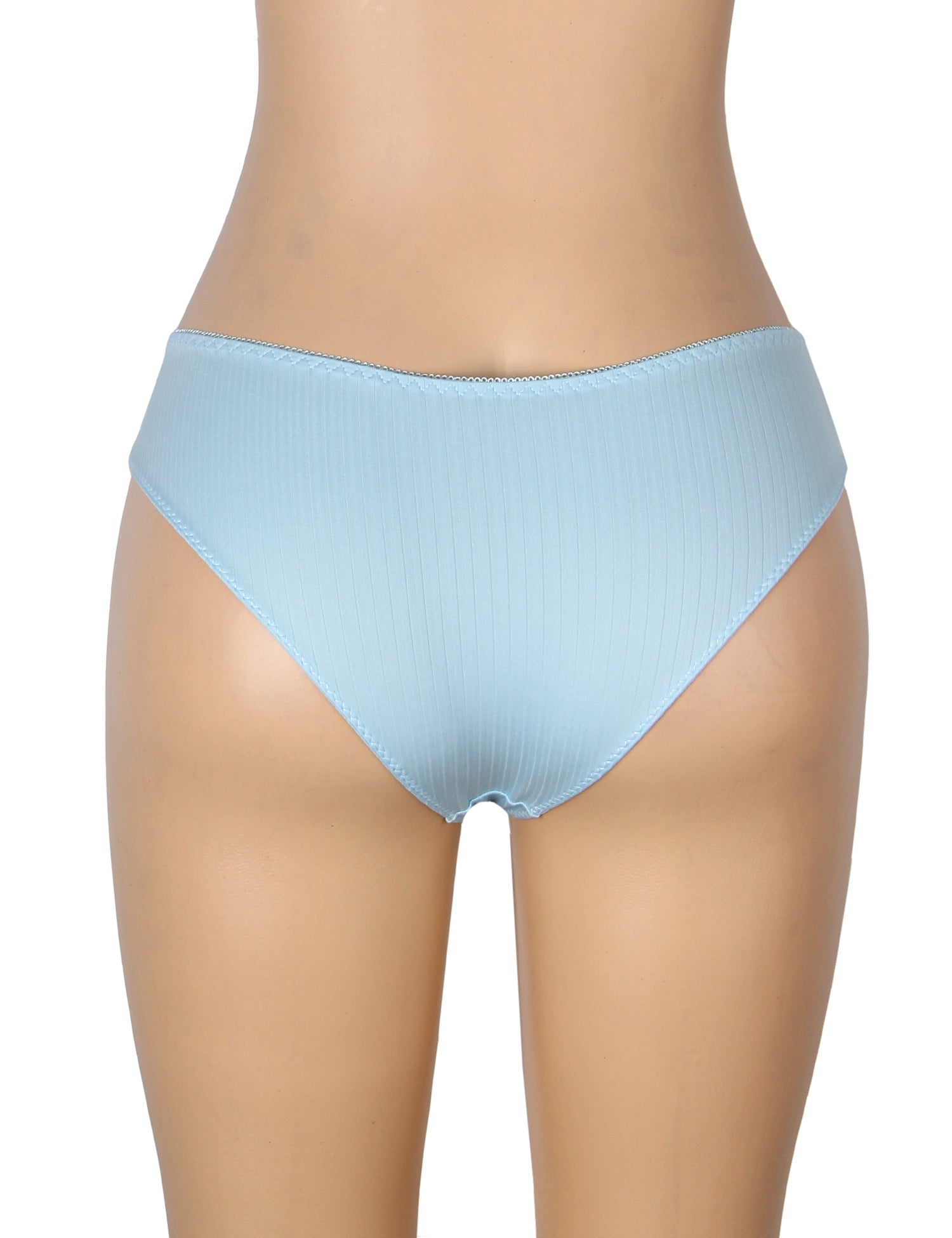 Blue Striped Brief with Lace Trim & Bow Detail - TeaseFashion