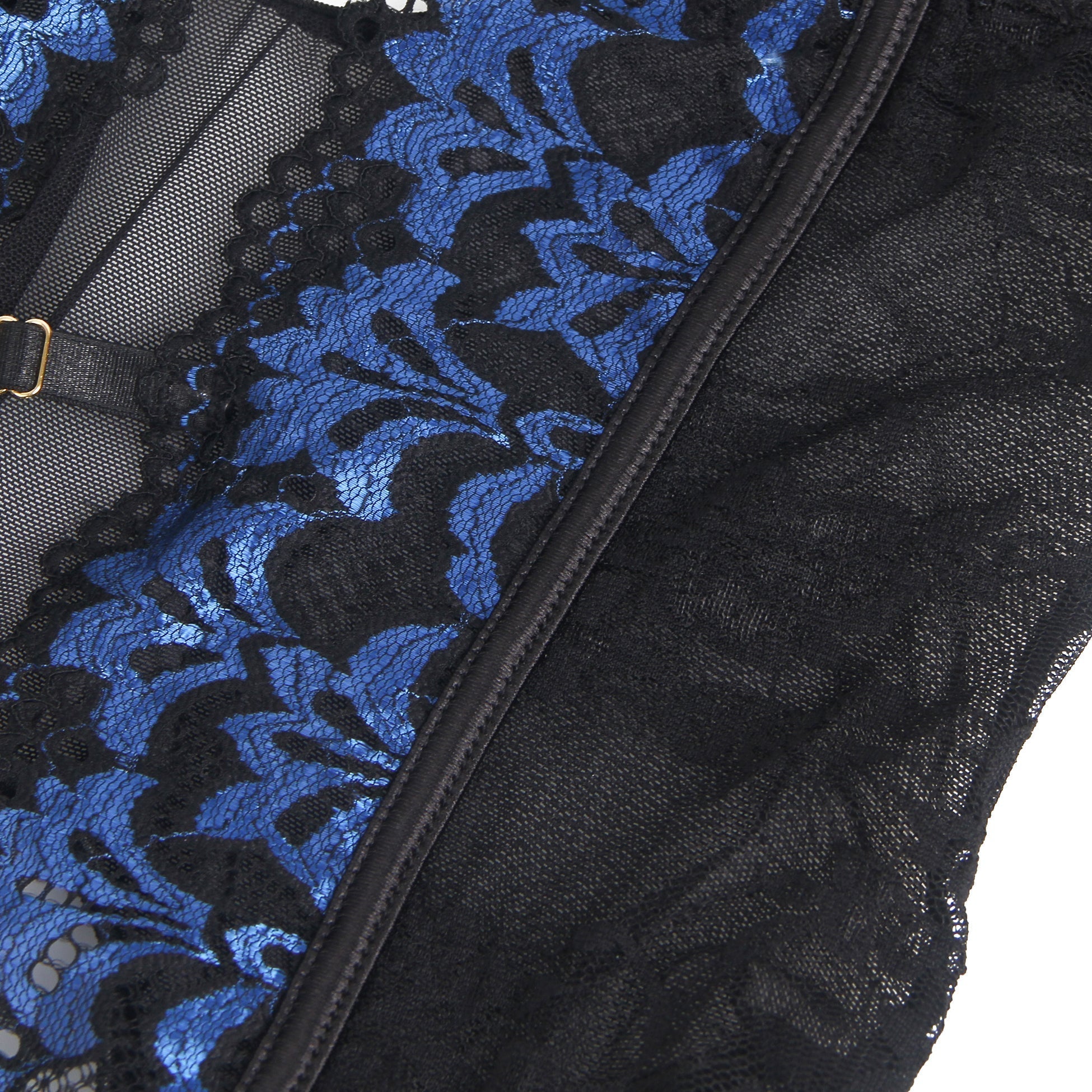 Blue Two - Colour Lace Garter Lingerie Set with Underwire, Hollow Elastic Band, Stainless Fittings & Panties - TeaseFashion