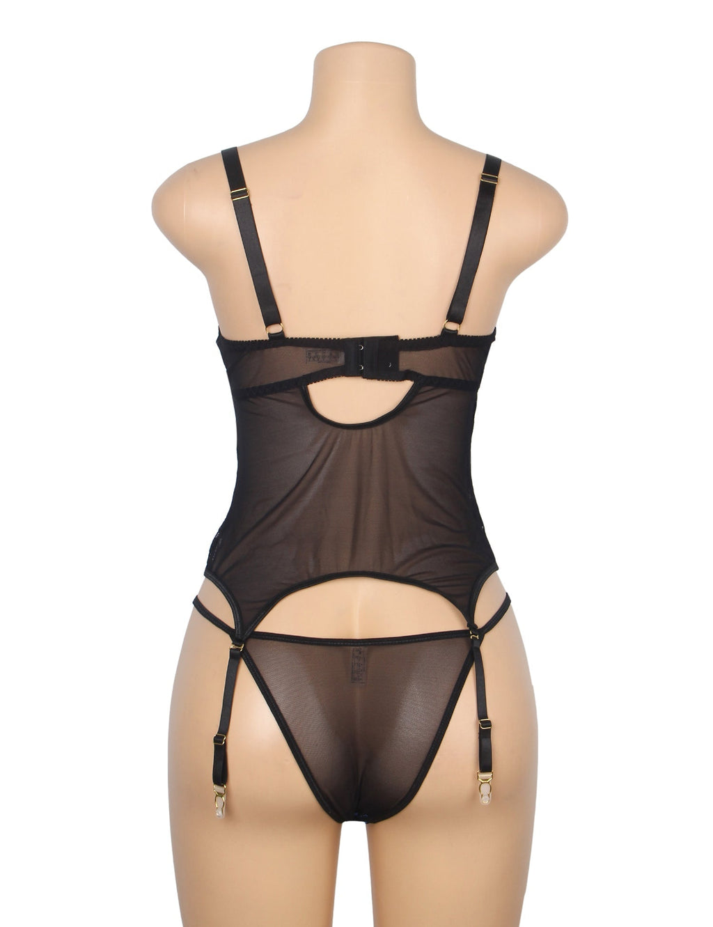 Blue Two - Colour Lace Garter Lingerie Set with Underwire, Hollow Elastic Band, Stainless Fittings & Panties - TeaseFashion