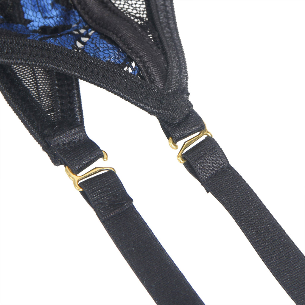 Blue Two - Colour Lace Garter Lingerie Set with Underwire, Hollow Elastic Band, Stainless Fittings & Panties - TeaseFashion