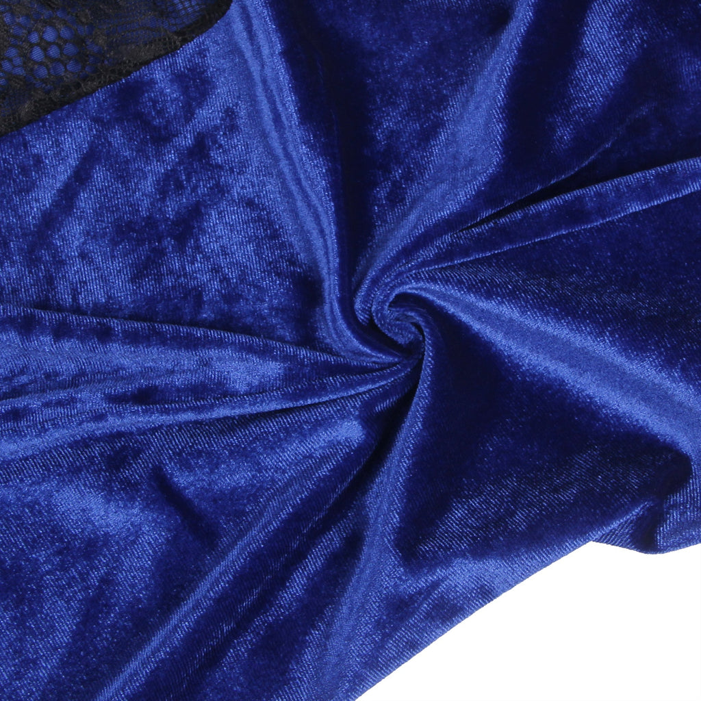 Blue Velvet Eyelash Lace Open - Back Garter Nightgown – Centre - Spliced Lace Panels, Adjustable Cross Straps, Four Suspenders & Thong Included - TeaseFashion