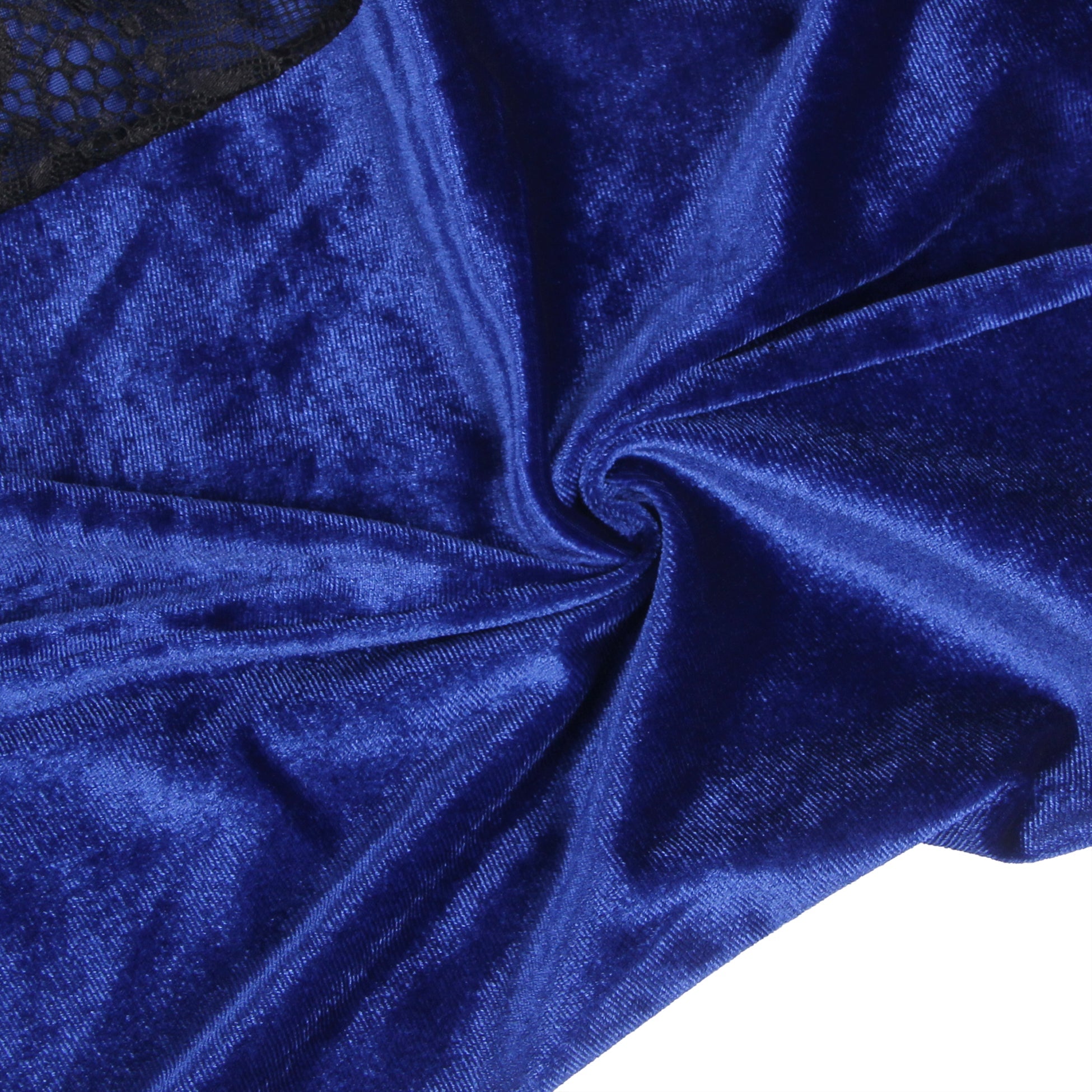 Blue Velvet Eyelash Lace Open - Back Garter Nightgown – Centre - Spliced Lace Panels, Adjustable Cross Straps, Four Suspenders & Thong Included - TeaseFashion