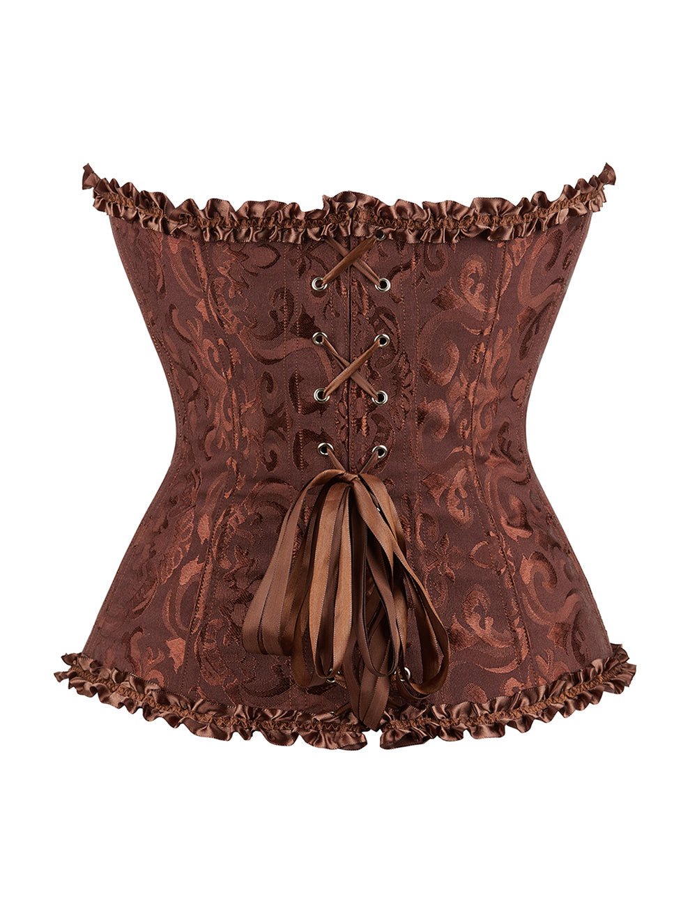 Brown Embroidered Corset with Zipper & Ribbon Lacing - TeaseFashion