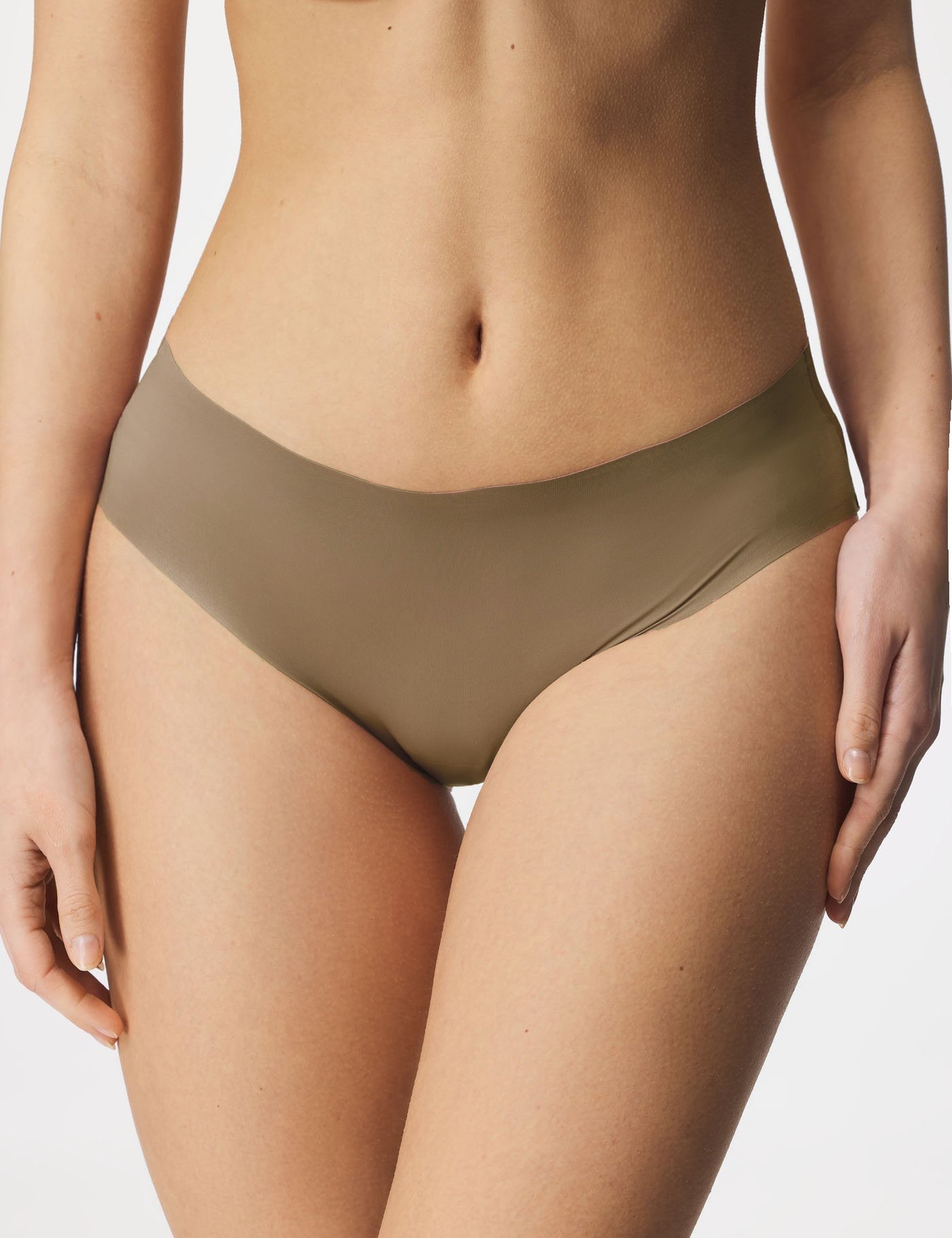 Brown Ice Silk Seamless Thong – Wavy Lace Hip Detail & Trimmable Leg Opening - TeaseFashion