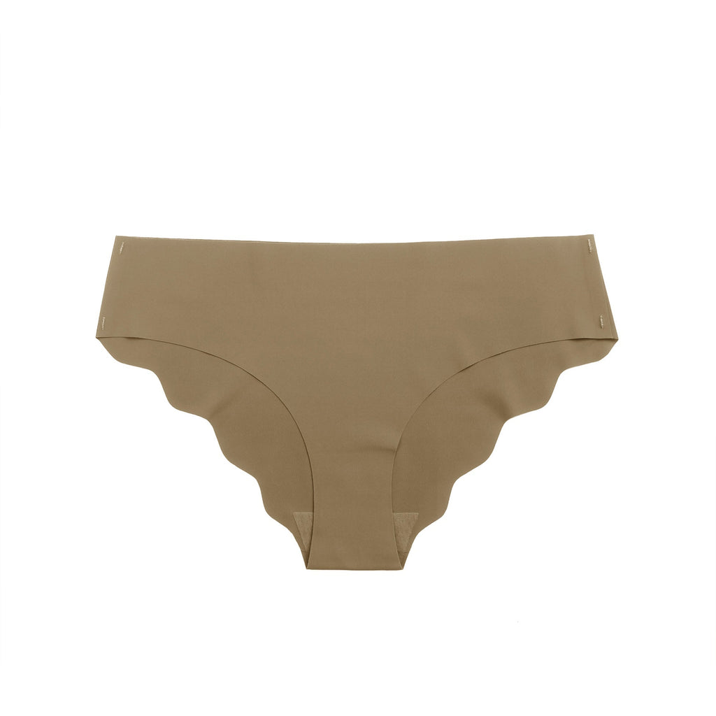 Brown Ice Silk Seamless Thong – Wavy Lace Hip Detail & Trimmable Leg Opening - TeaseFashion