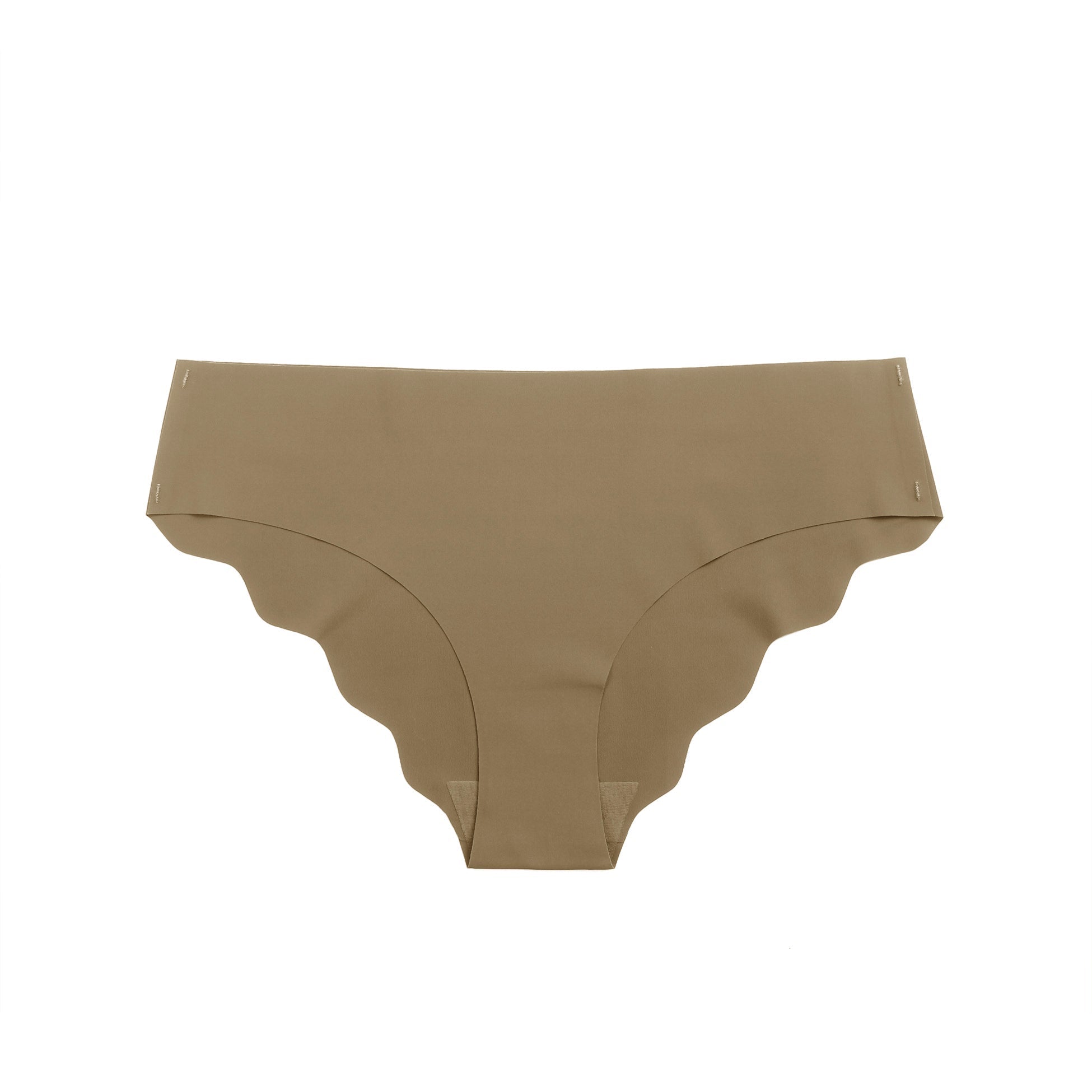 Brown Ice Silk Seamless Thong – Wavy Lace Hip Detail & Trimmable Leg Opening - TeaseFashion
