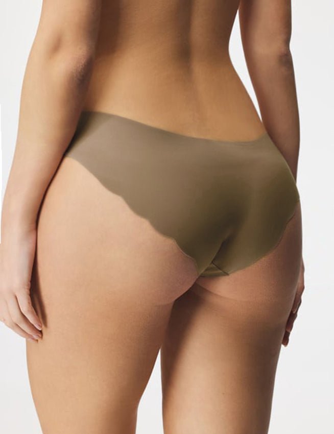 Brown Ice Silk Seamless Thong – Wavy Lace Hip Detail & Trimmable Leg Opening - TeaseFashion