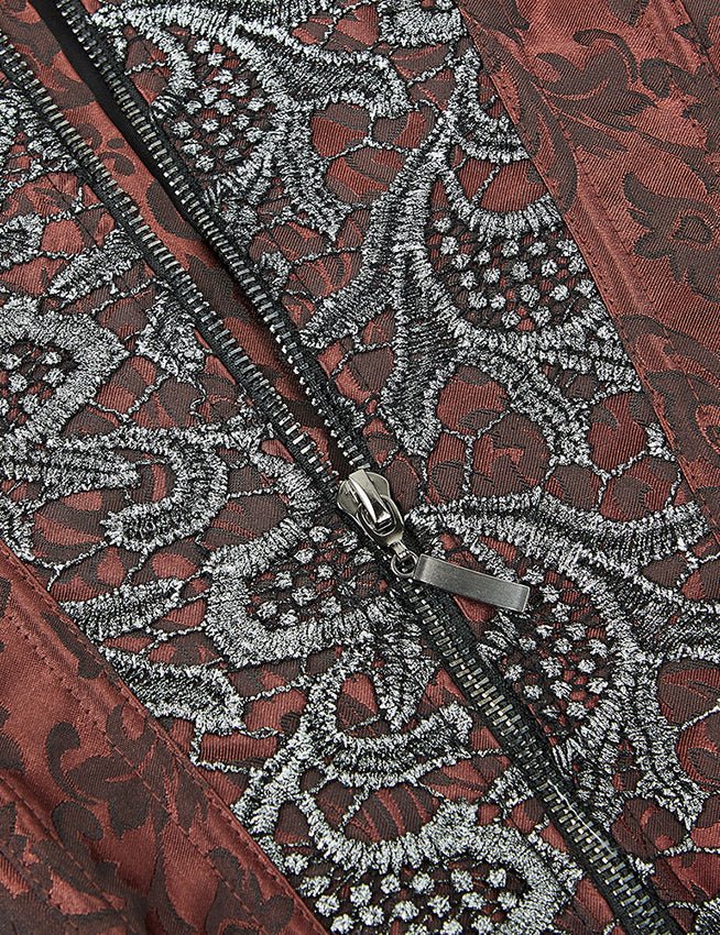 Brown Jacquard Corset – Embroidery, Side Pleats & 12 Steel Bones - TeaseFashion
