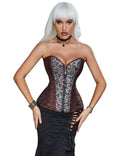 Brown Jacquard Corset – Embroidery, Side Pleats & 12 Steel Bones - TeaseFashion