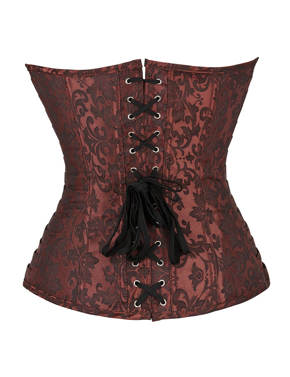 Brown Jacquard Corset – Embroidery, Side Pleats & 12 Steel Bones - TeaseFashion