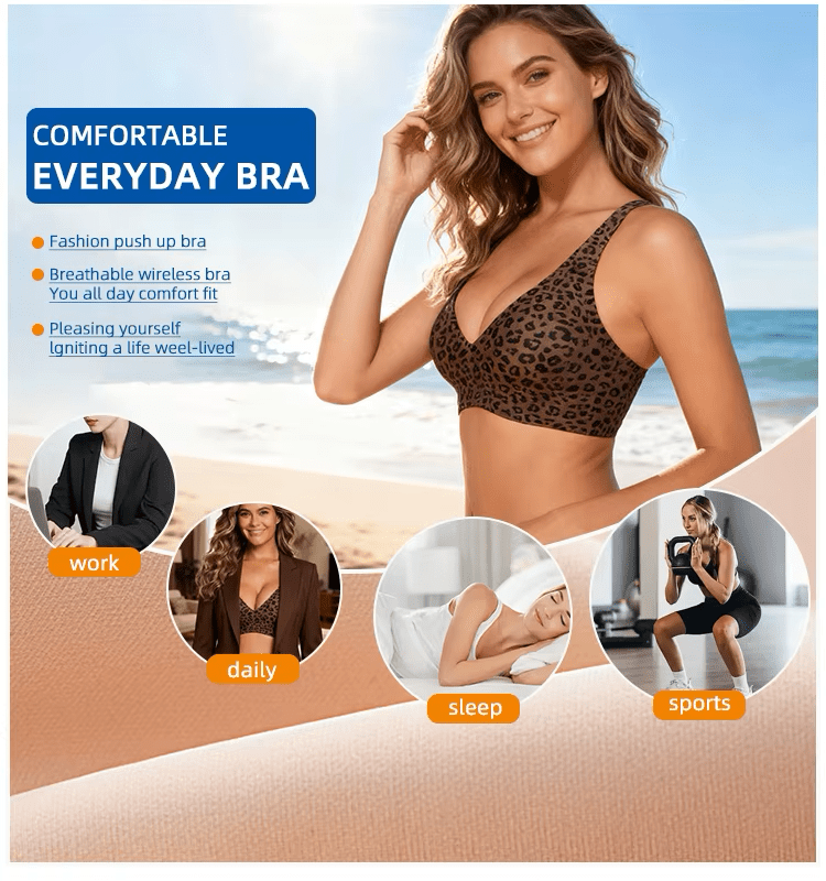 Brown Jelly Bra Wireless Womens Comfortable Push up Bralettes Seamless Tshirts Deep V Back Closure Everyday Bras - TEASEFASHION