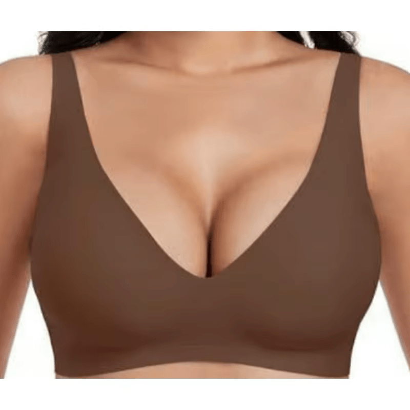 Brown Jelly Bra Wireless Womens Comfortable Push up Bralettes Seamless Tshirts Deep V Back Closure Everyday Bras - TEASEFASHION