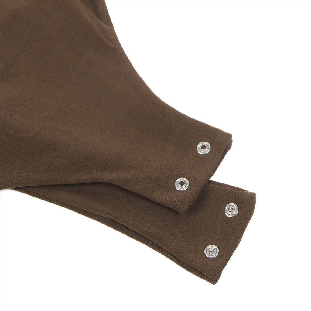 Brown Sleeveless Bodysuit – Brushed Nylon, Round Neck & Snap Crotch - TeaseFashion