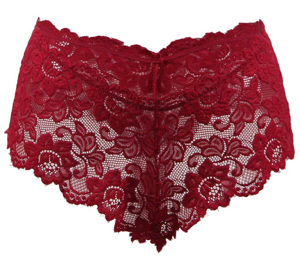 Burgundy 3D Floral Lace Panty with Cotton Gusset - TeaseFashion