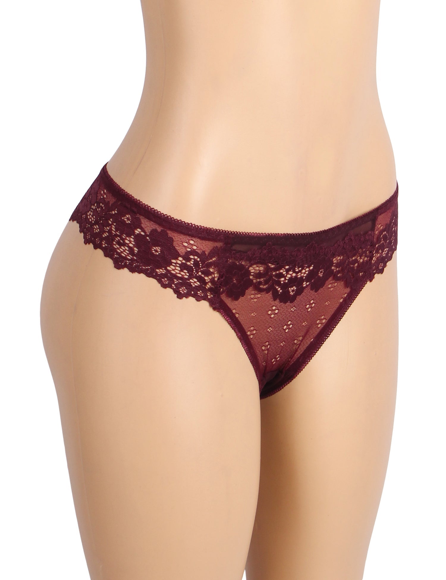 Burgundy Lace Trim Panty – Elastic Waistband & Cotton Gusset - TeaseFashion