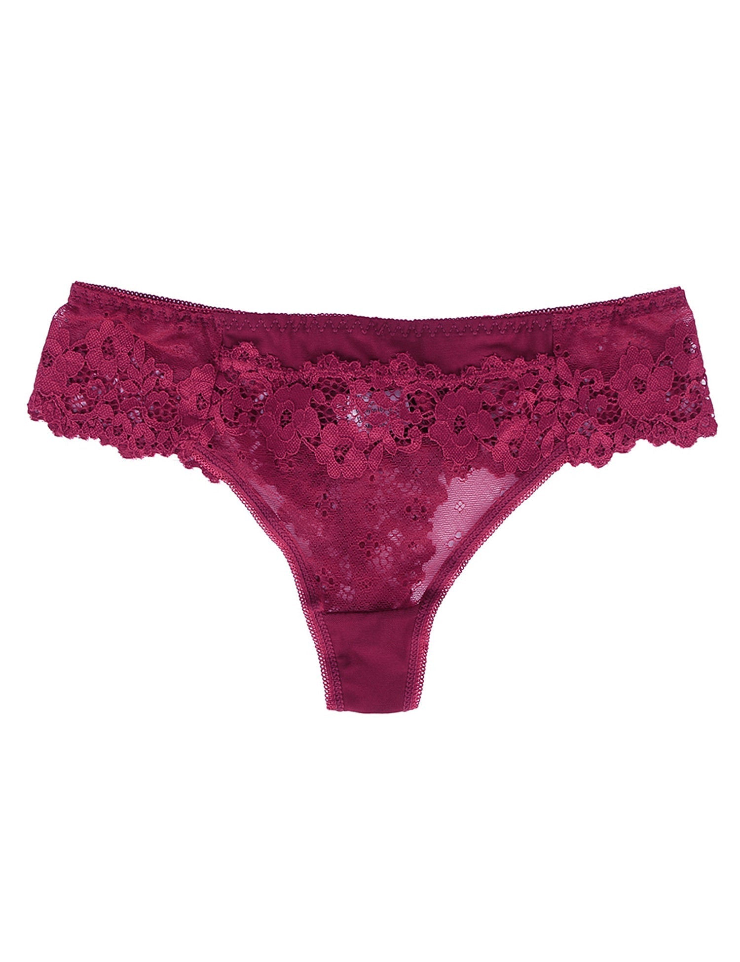 Burgundy Lace Trim Panty – Elastic Waistband & Cotton Gusset - TeaseFashion