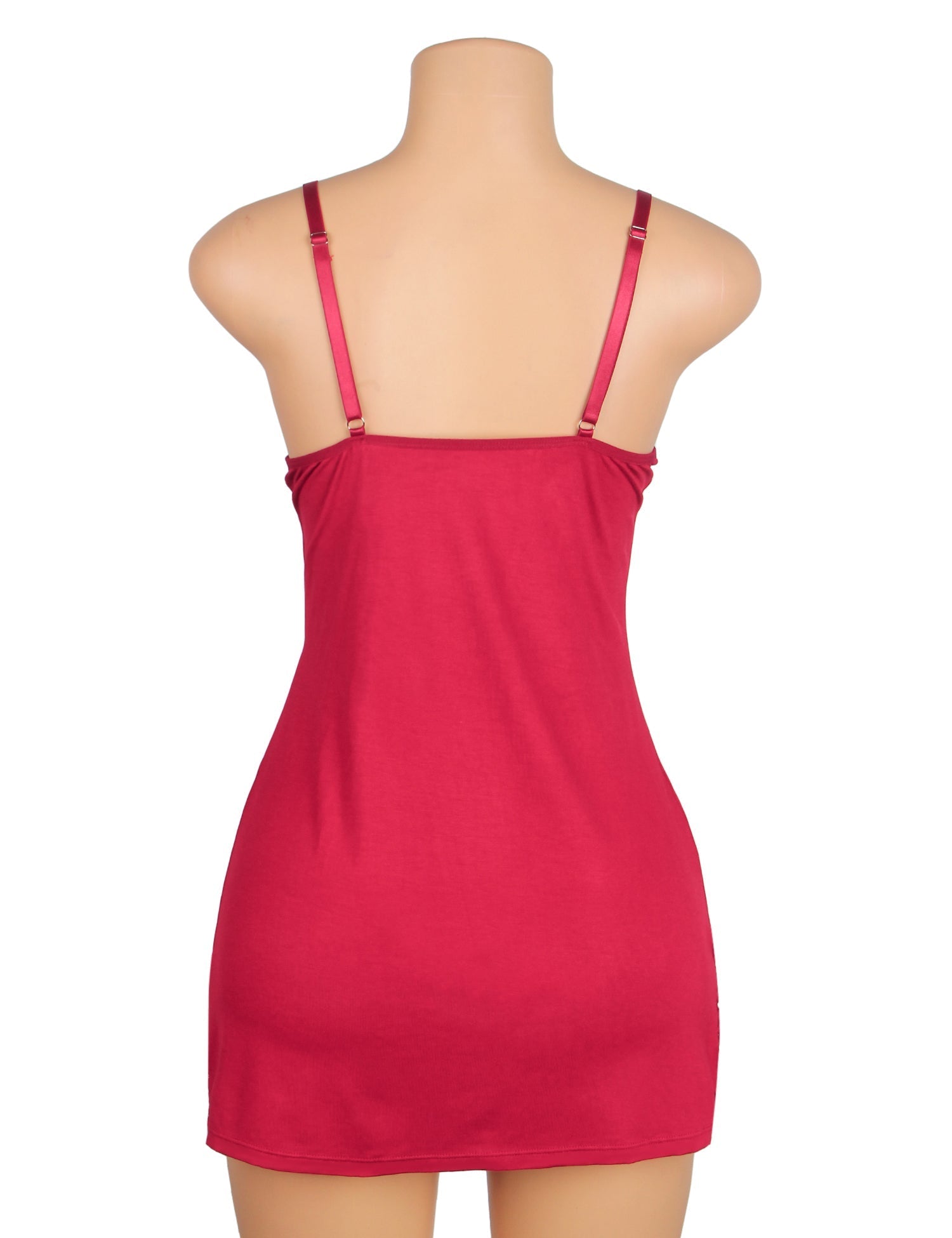 Burgundy Modal Lace Bow - Detail Nightdress – Hip Lace Splicing & Removable Pads - TeaseFashion