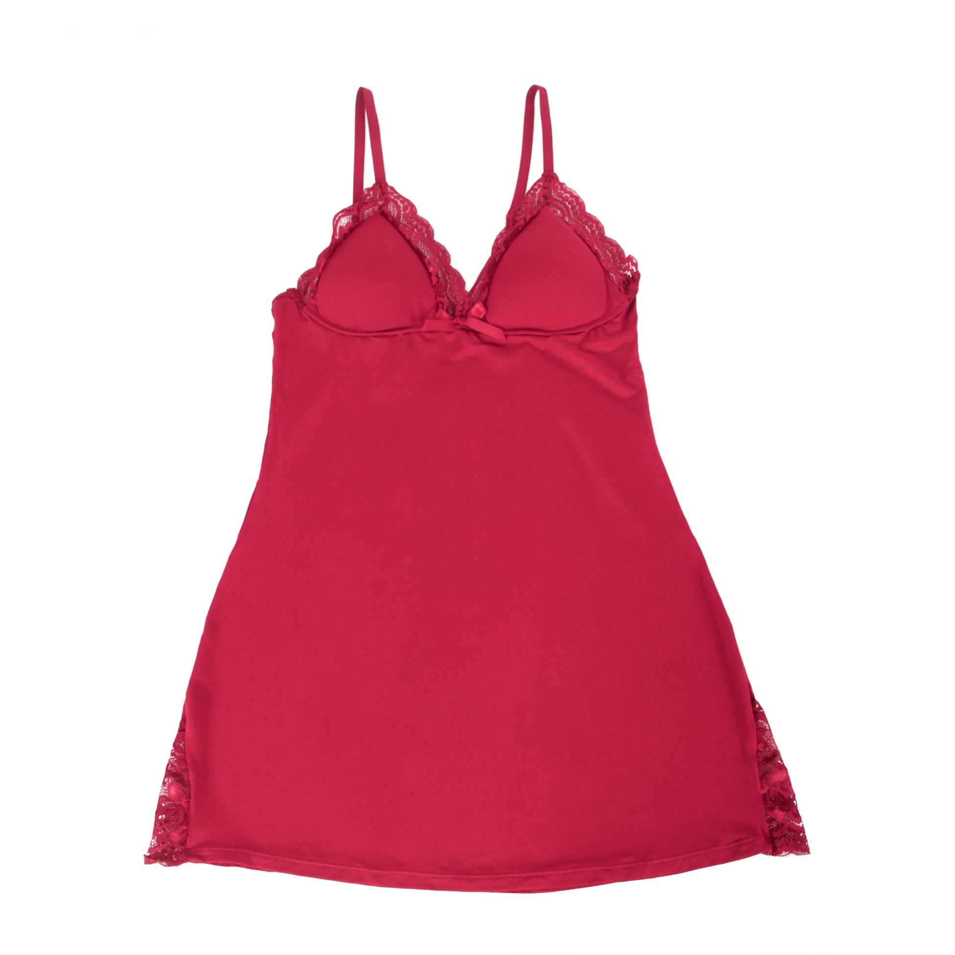 Burgundy Modal Lace Bow - Detail Nightdress – Hip Lace Splicing & Removable Pads - TeaseFashion