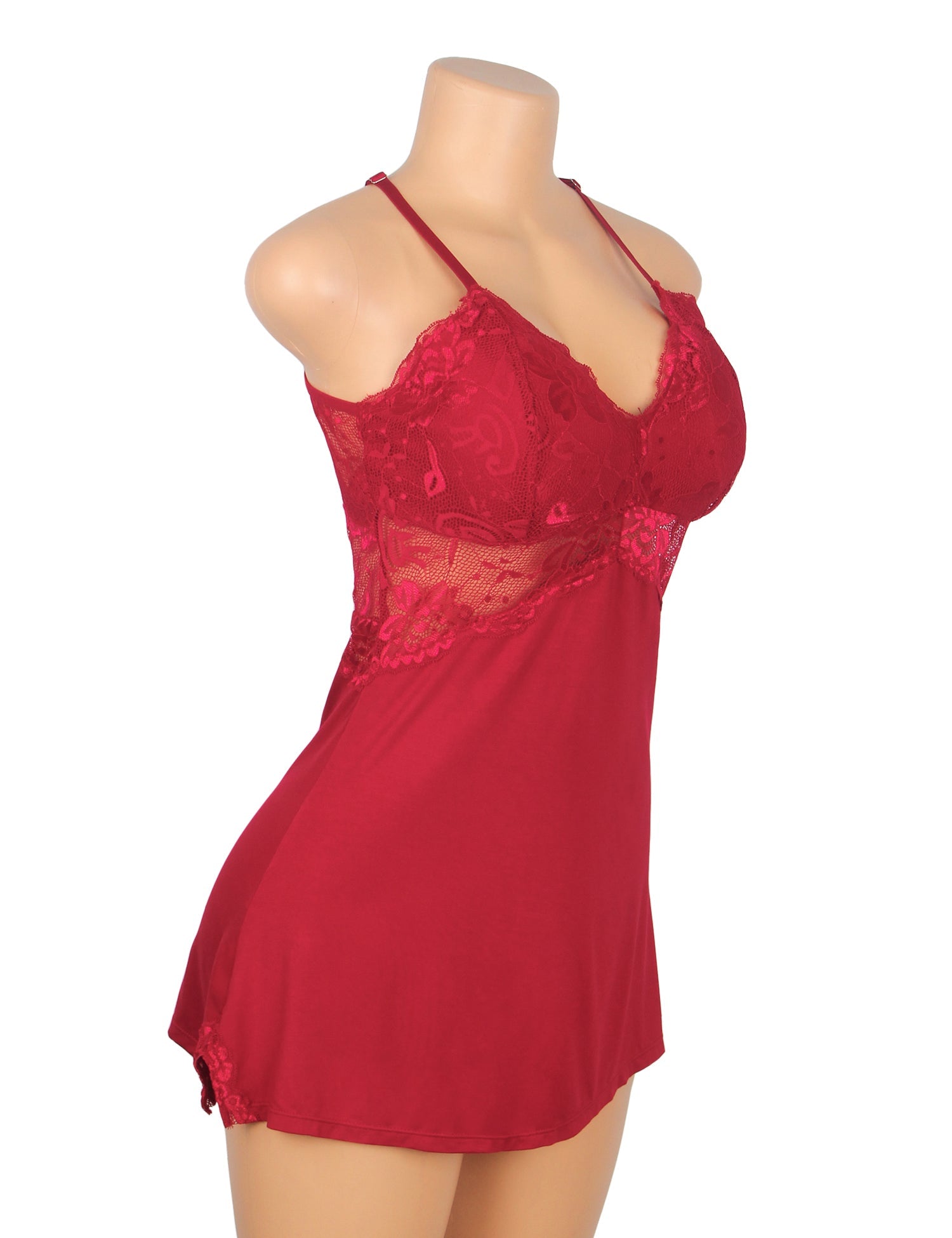 Burgundy Sexy Modal Lace Backless Nightdress - TeaseFashion