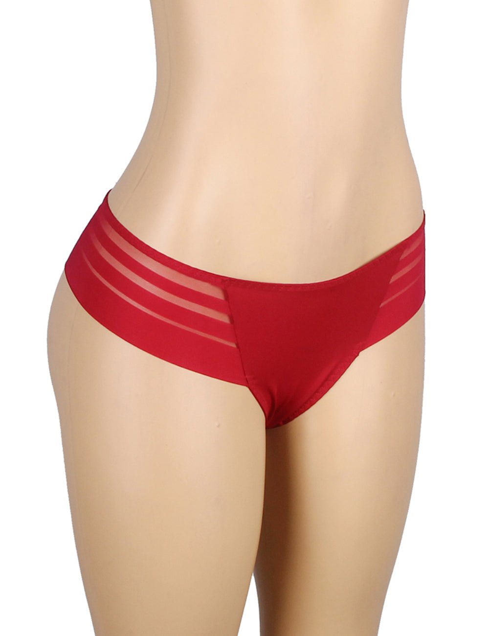 Burgundy Striped Mesh & Swimwear Fabric Panty – Cotton Padded - TeaseFashion