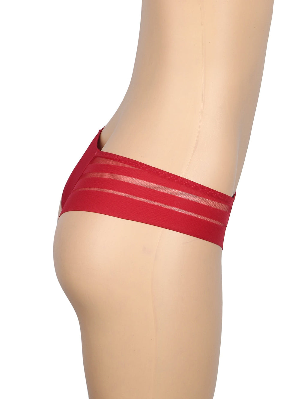 Burgundy Striped Mesh & Swimwear Fabric Panty – Cotton Padded - TeaseFashion
