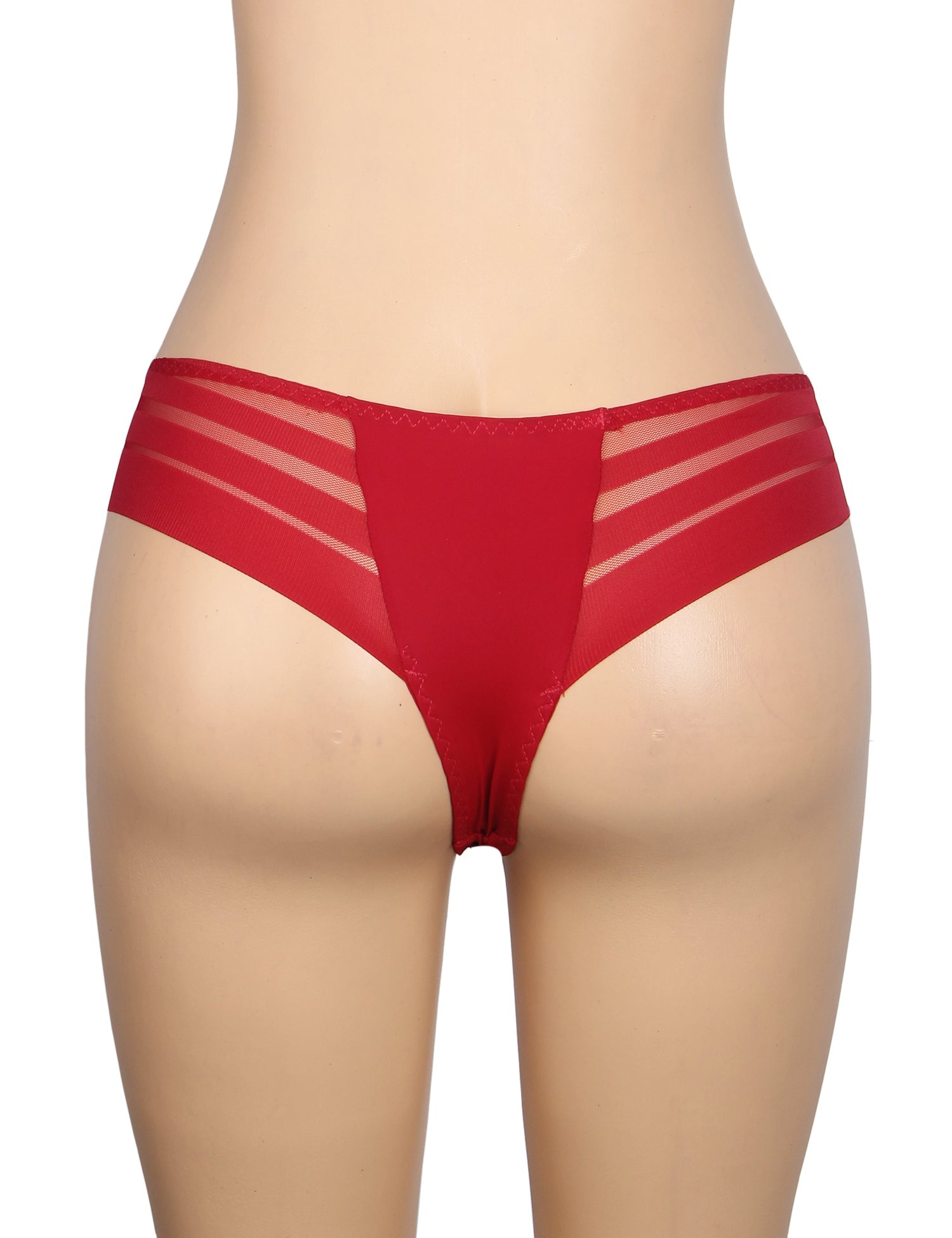 Burgundy Striped Mesh & Swimwear Fabric Panty – Cotton Padded - TeaseFashion