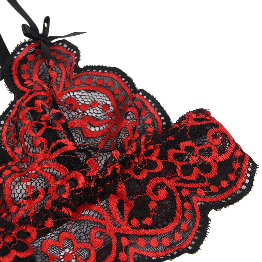 Burgundy Two - Tone Lace Bra Set – Cross - Strap & Adjustable Fit - TeaseFashion