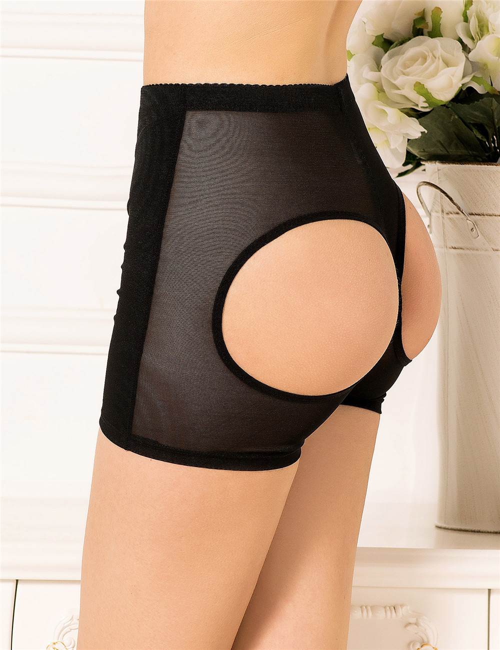 Butt Lifter Sexy Black Cutout Boyshort - TeaseFashion