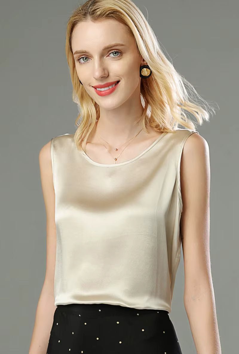 Champagne Summer Bottom Shirt Solid Color Silk Vest - TEASEFASHION
