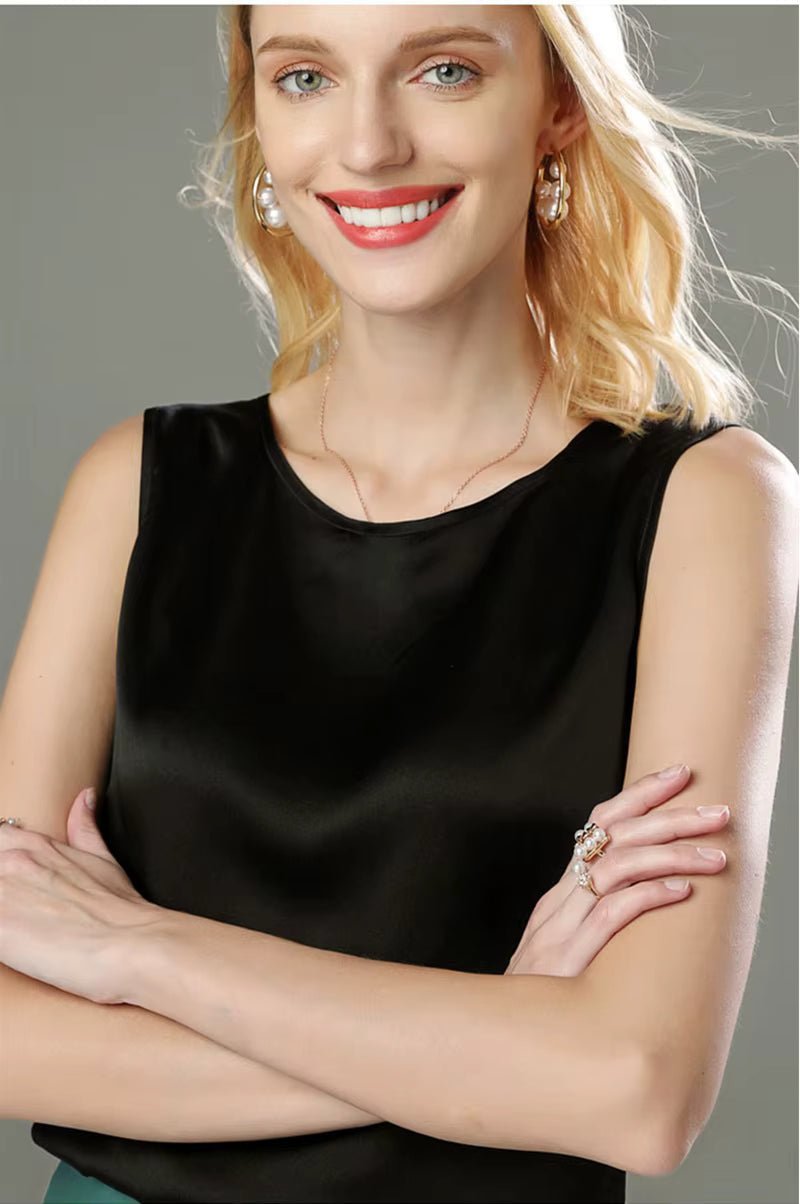 Champagne Summer Bottom Shirt Solid Color Silk Vest - TEASEFASHION