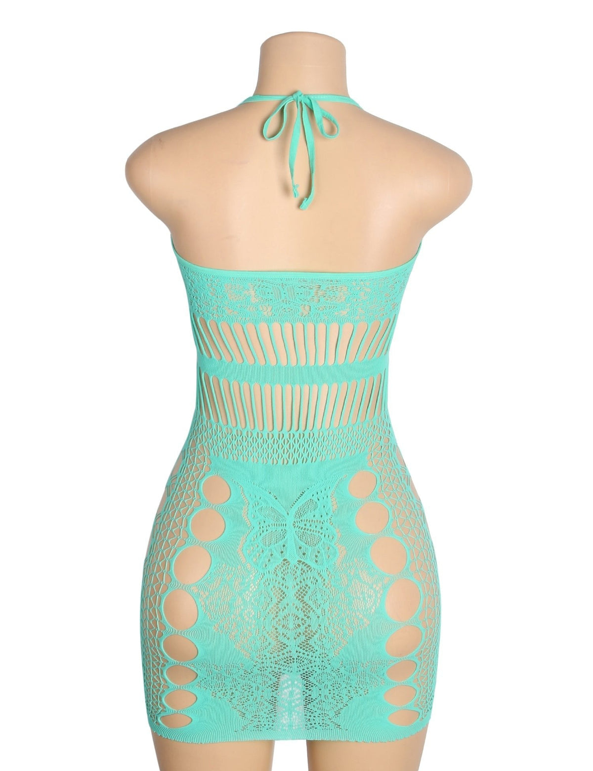 Cyan Glow - in - the - Dark Floral Jacquard Halter Backless Irregular - Cutout Bodysuit Dress - TeaseFashion